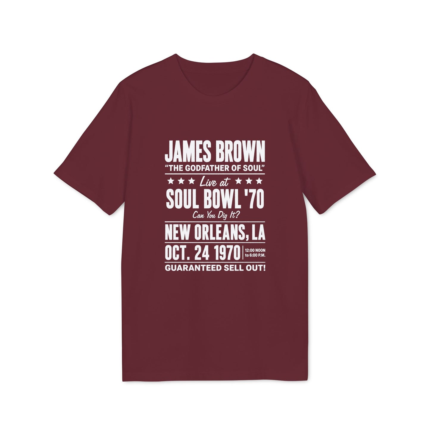 James Brown "Soul Bowl '70" New Orleans Oct. 24 1970 graphic tee.