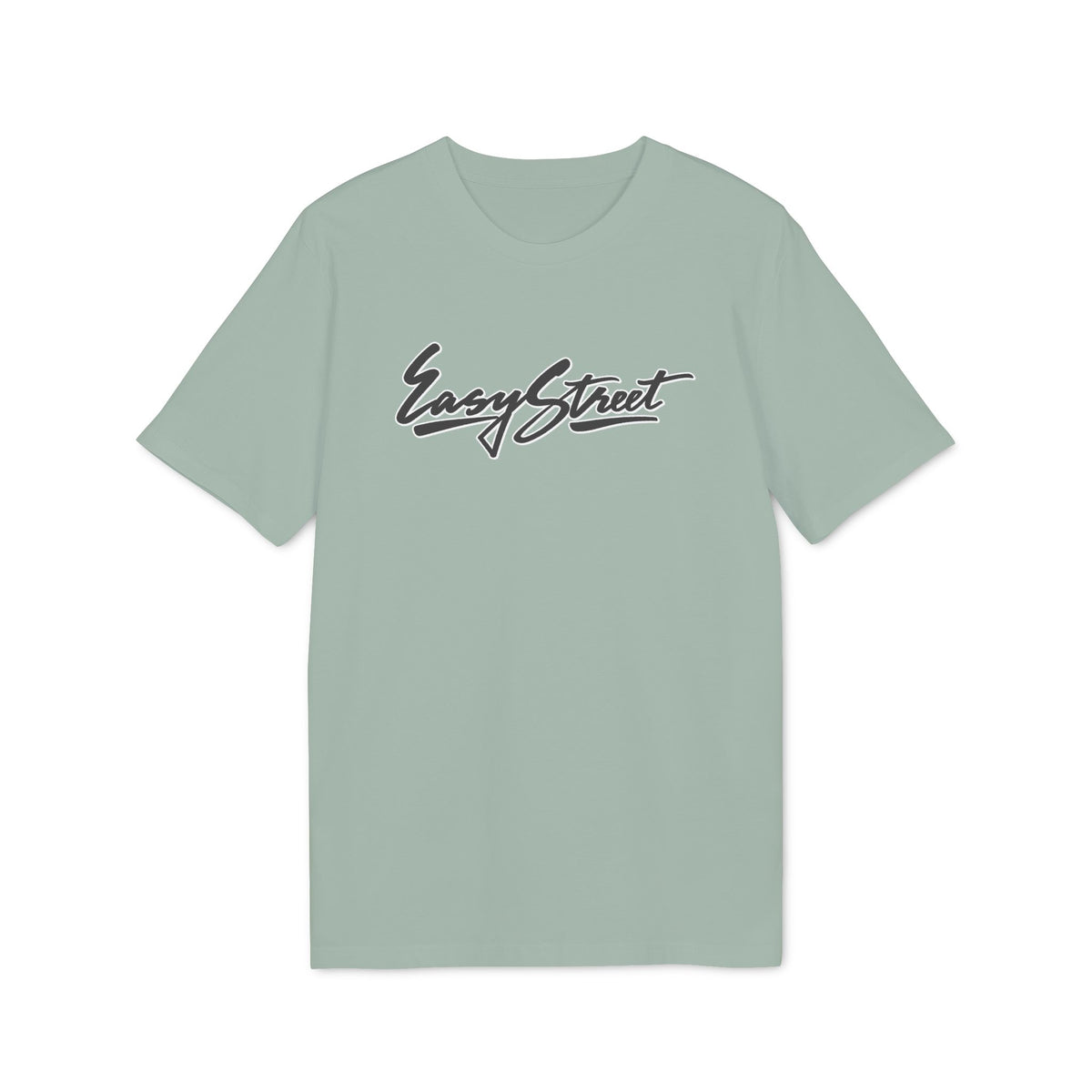 Light green t-shirt with black "Easy Street" text logo.
