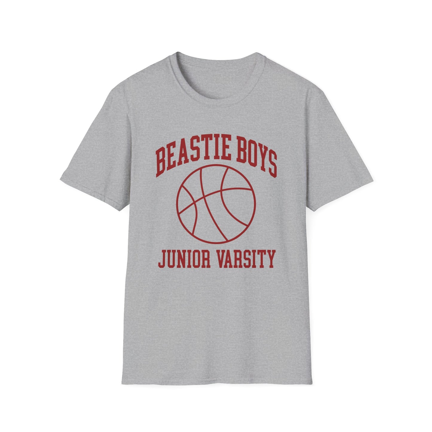 Grey t-shirt with "Beastie Boys Junior Varsity" and basketball graphic