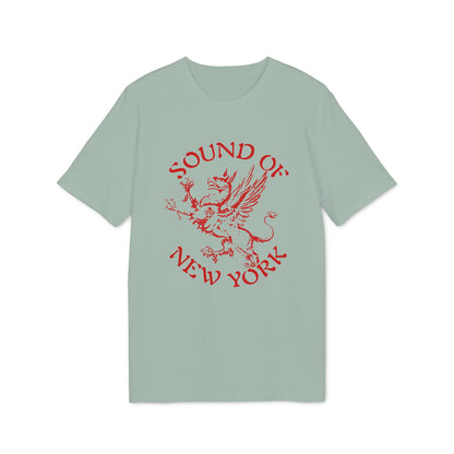 Light green t-shirt with red "Sound of New York" text and a griffin graphic.