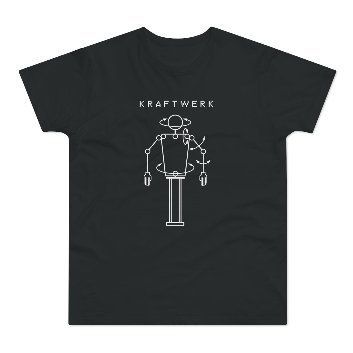 Kraftwerk logo featuring a stylized robot with rotating arms and body.