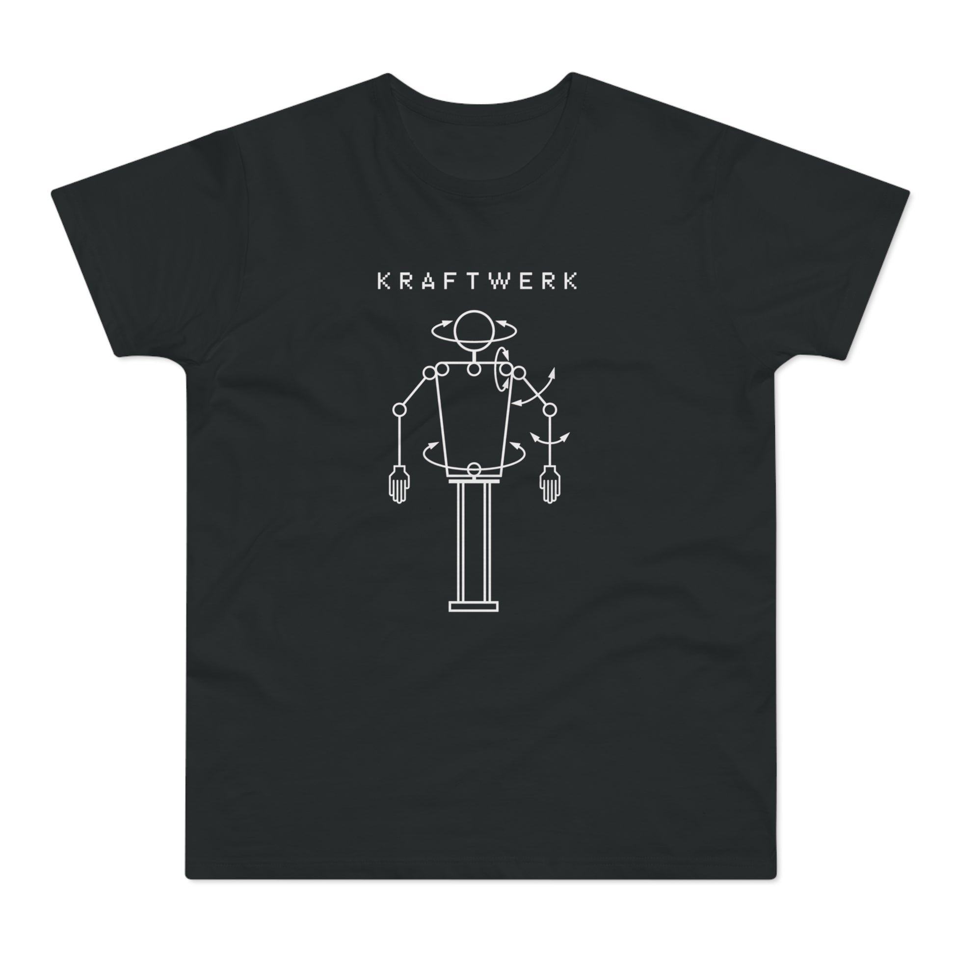Kraftwerk logo featuring a stylized robot with rotating arms and body.