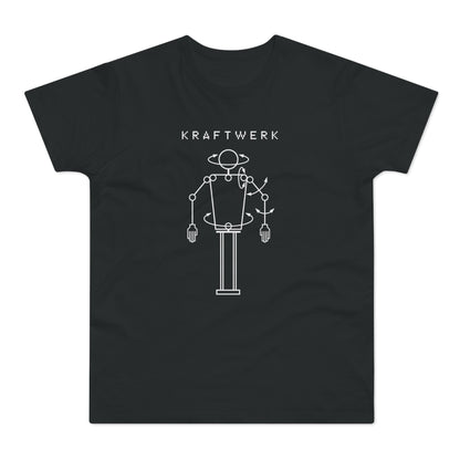 Kraftwerk logo featuring a stylized robot with rotating arms and body.