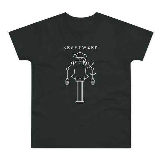 Kraftwerk logo featuring a stylized robot with rotating arms and body.