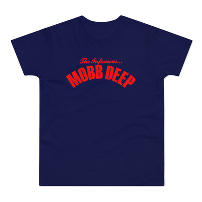 Navy t-shirt with red "The Infamous... MOBB DEEP" logo.
