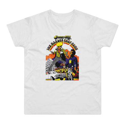 Jimmy Cliff The Harder They Come artwork with figures, car, motorcycle, and buildings.