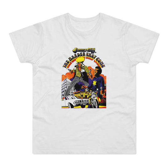 Jimmy Cliff The Harder They Come artwork with figures, car, motorcycle, and buildings.