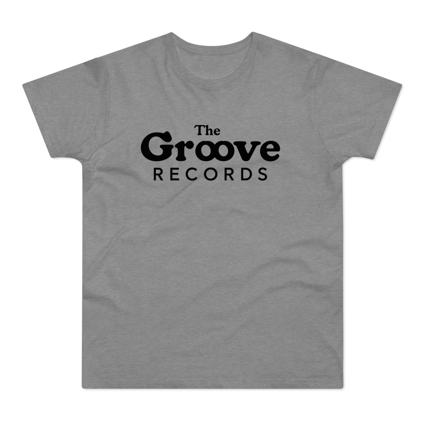 Gray t-shirt with black text "The Groove Records".