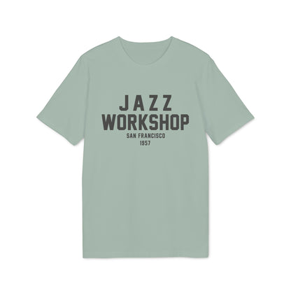 Light green t-shirt with "JAZZ WORKSHOP SAN FRANCISCO 1957" text.