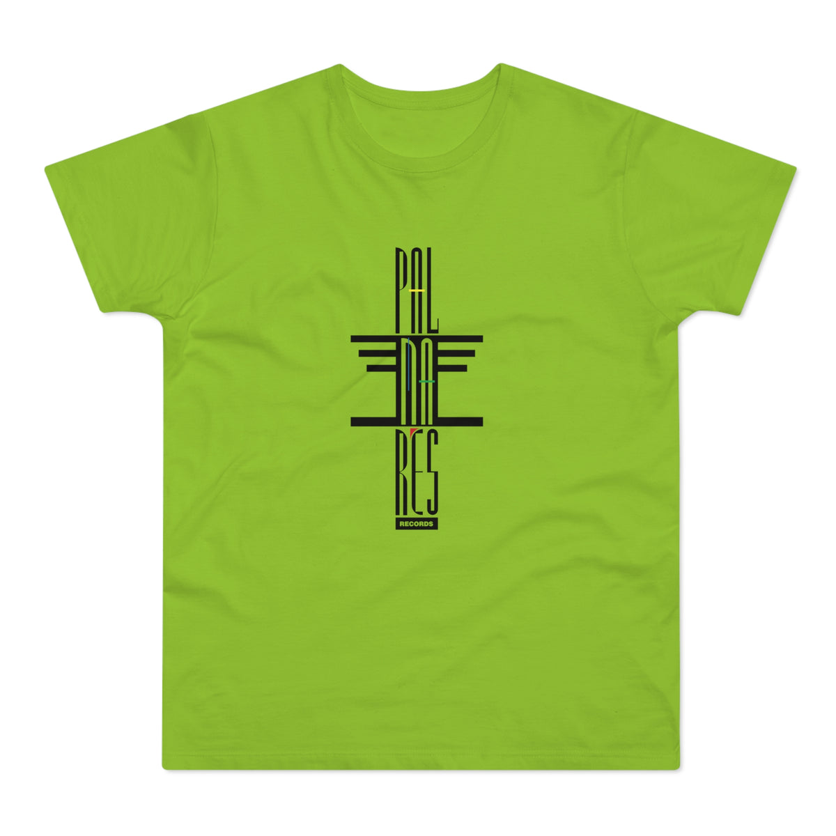 Lime green t-shirt with black "PAL" and "RES RECORDS" logo.