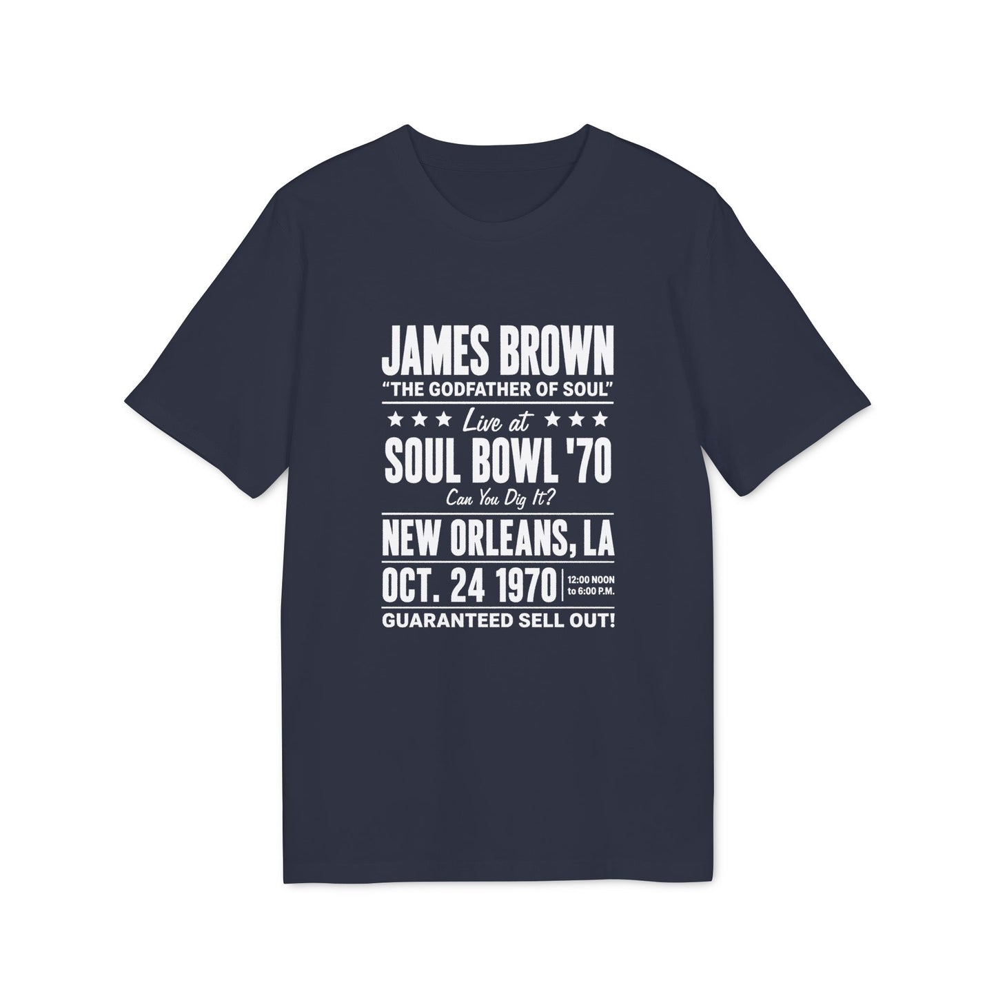 James Brown Soul Bowl '70 concert t-shirt for New Orleans, LA, October 24, 1970.