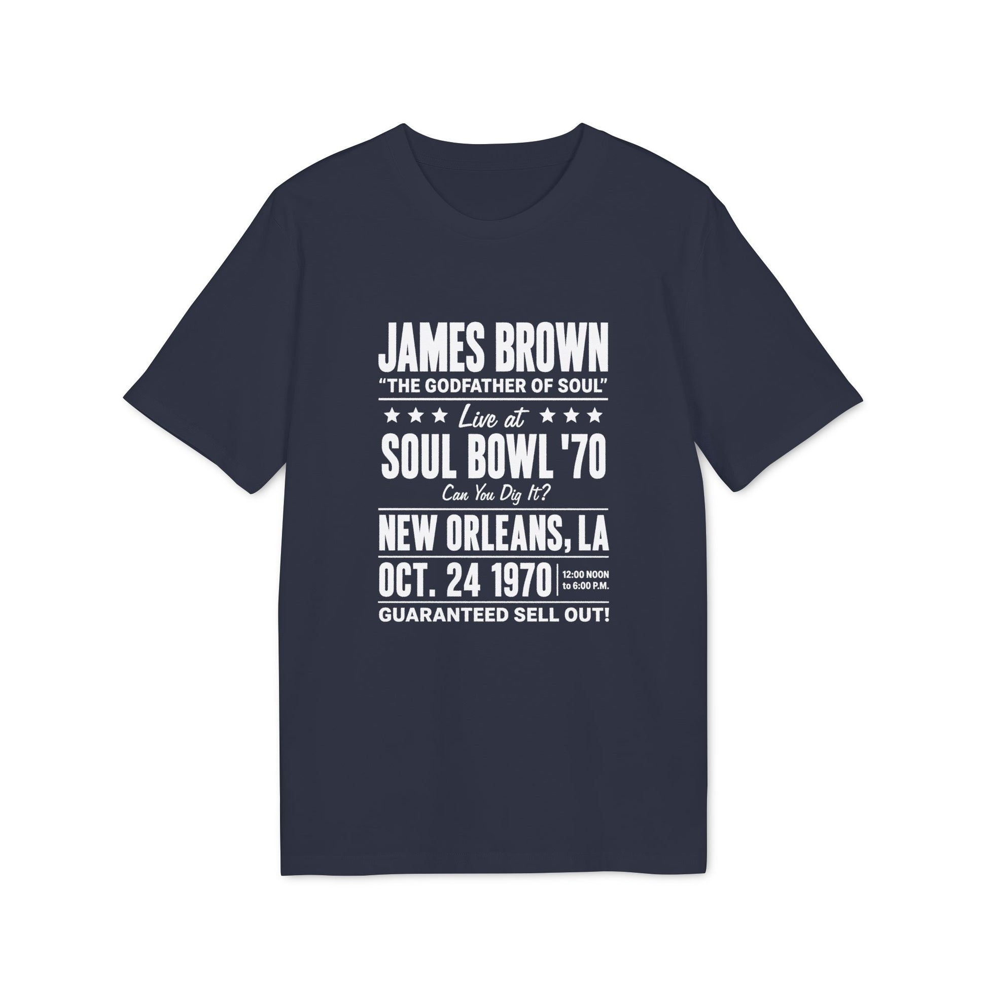 James Brown Soul Bowl '70 concert t-shirt for New Orleans, LA, October 24, 1970.