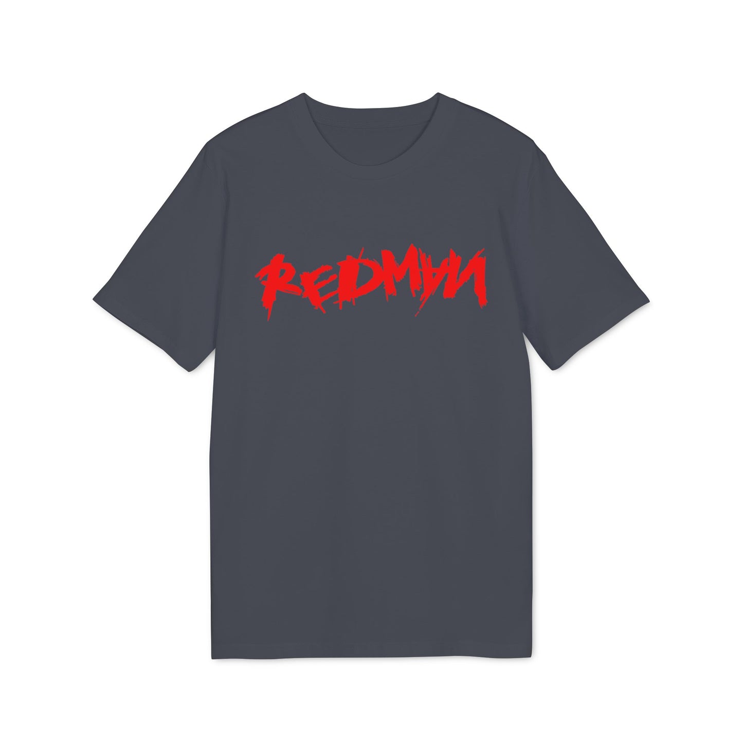 Dark grey t-shirt with red distressed "REDMIA" text on the front.