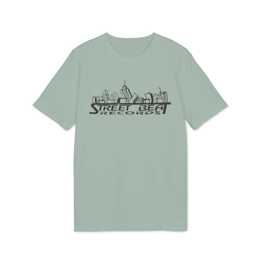 Light green t-shirt with "Street Beat Records" logo featuring a city skyline.