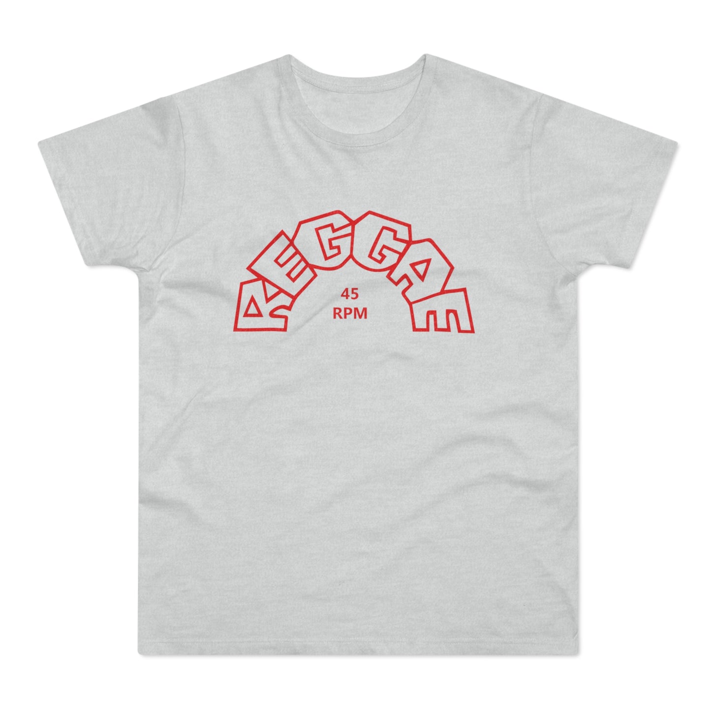 Light gray t-shirt with red outlined "MEGGAM 45 RPM" logo.