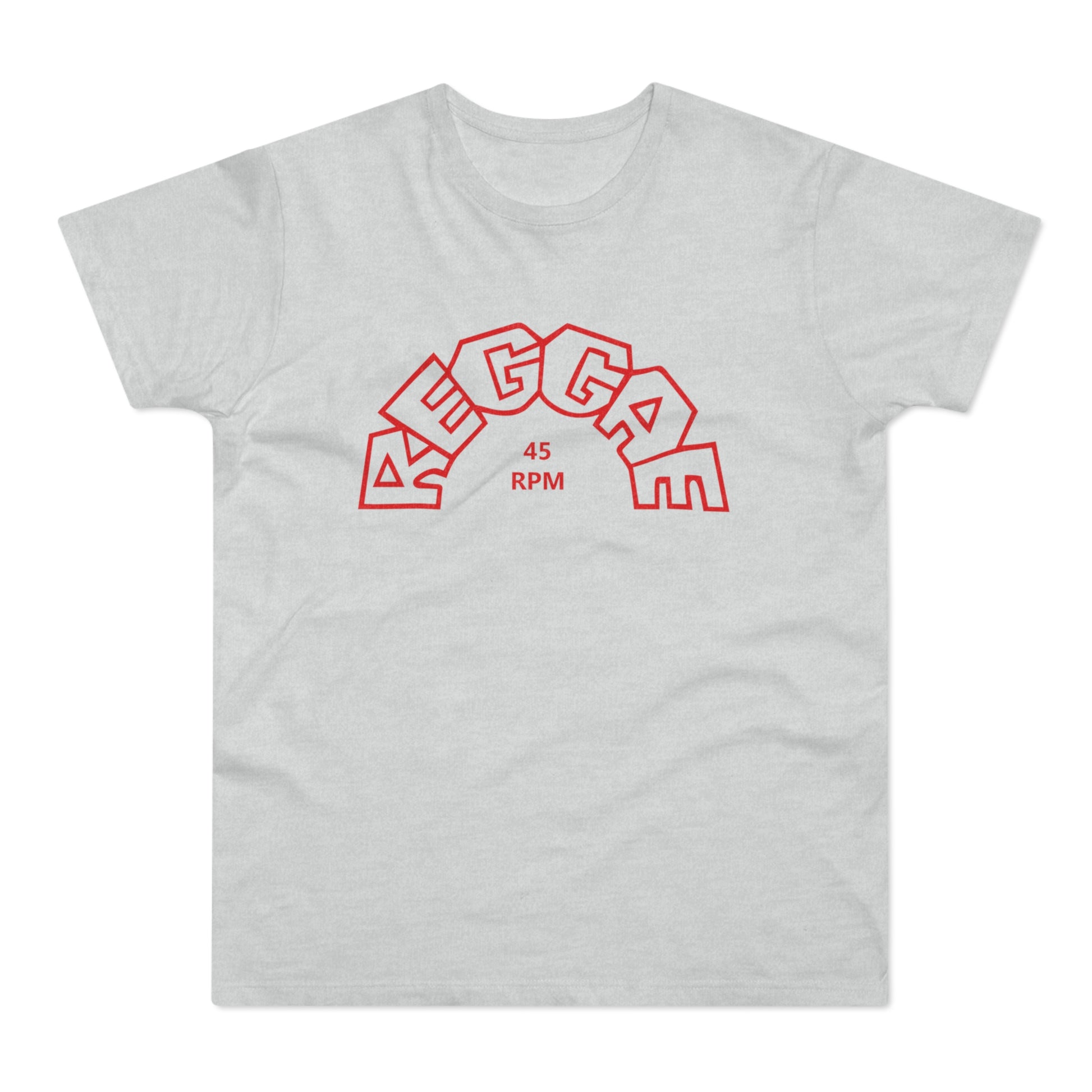 Light gray t-shirt with red outlined "MEGGAM 45 RPM" logo.