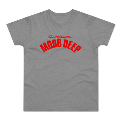 Grey t-shirt with red "The Infamous... MOBB DEEP" text.