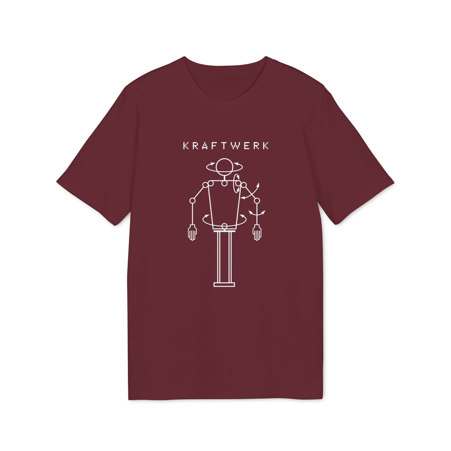 Kraftwerk t-shirt with white robot graphic and text