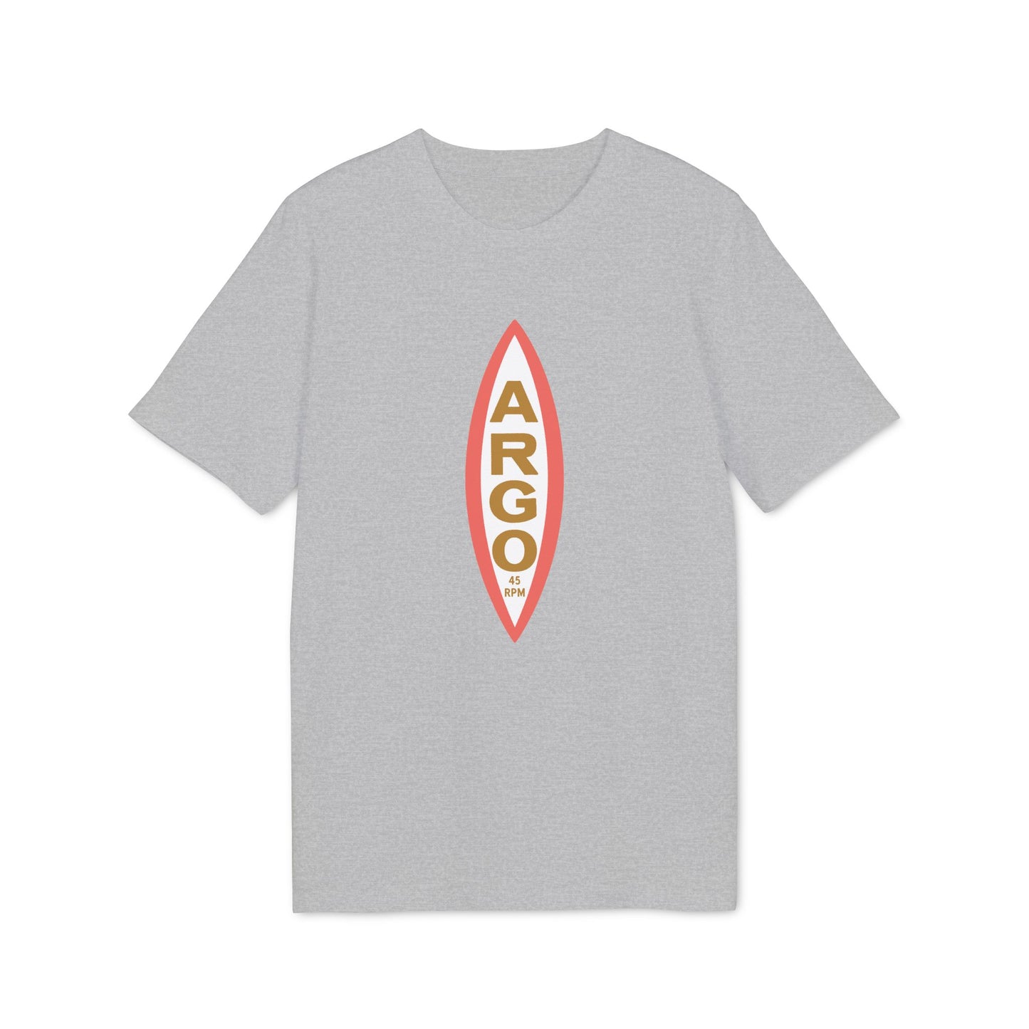 Grey t-shirt with a red and gold "ARGO 45 RPM" logo on the front.