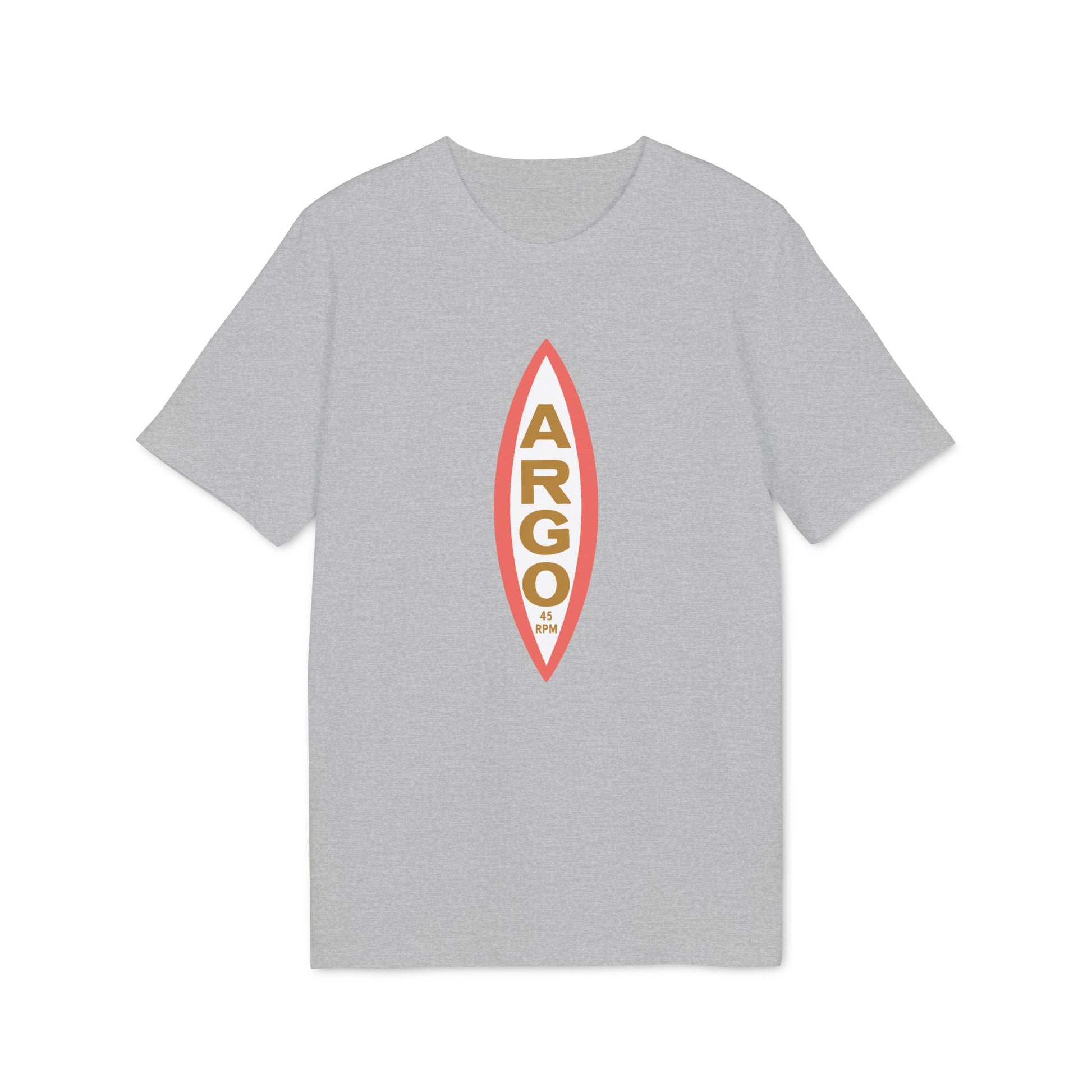 Grey t-shirt with a red and gold "ARGO 45 RPM" logo on the front.