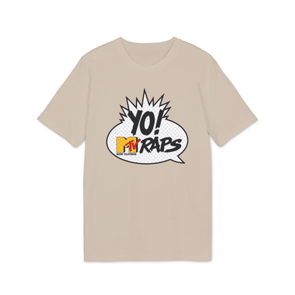 Tan t-shirt with a comic book style graphic for MTV Raps.