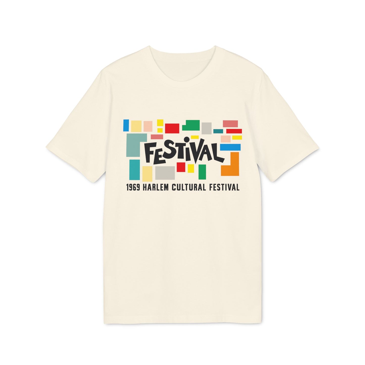 Cream t-shirt with "FESTival" and "1969 Harlem Cultural Festival" text.