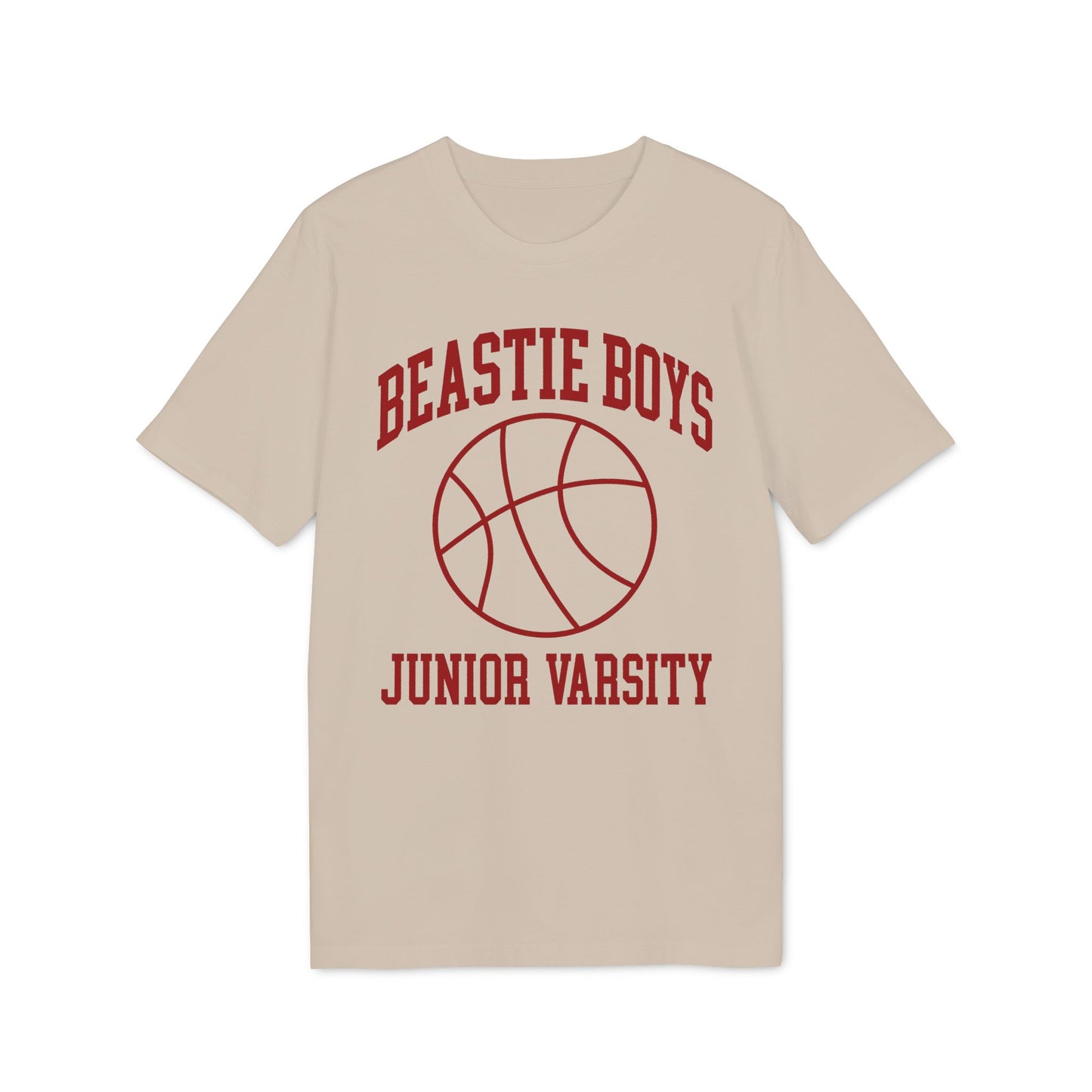 Light beige t-shirt with "Beastie Boys Junior Varsity" and basketball graphic.