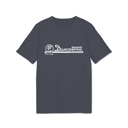 Dark gray t-shirt with white Danceteria logo, 1979-1986, and 30w 21st NYC.
