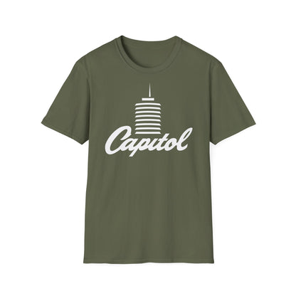Olive green t-shirt with white Capitol building graphic and text.