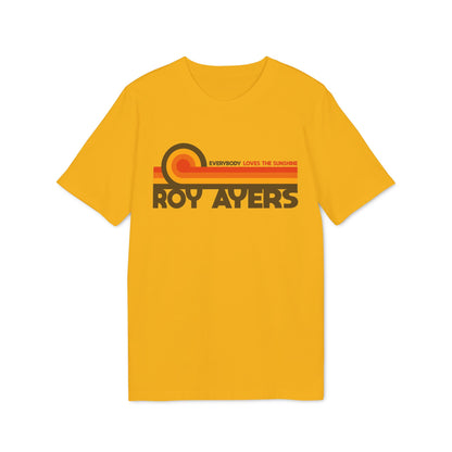 Gold t-shirt with "Roy Ayers" and "Everybody Loves The Sunshine" text.