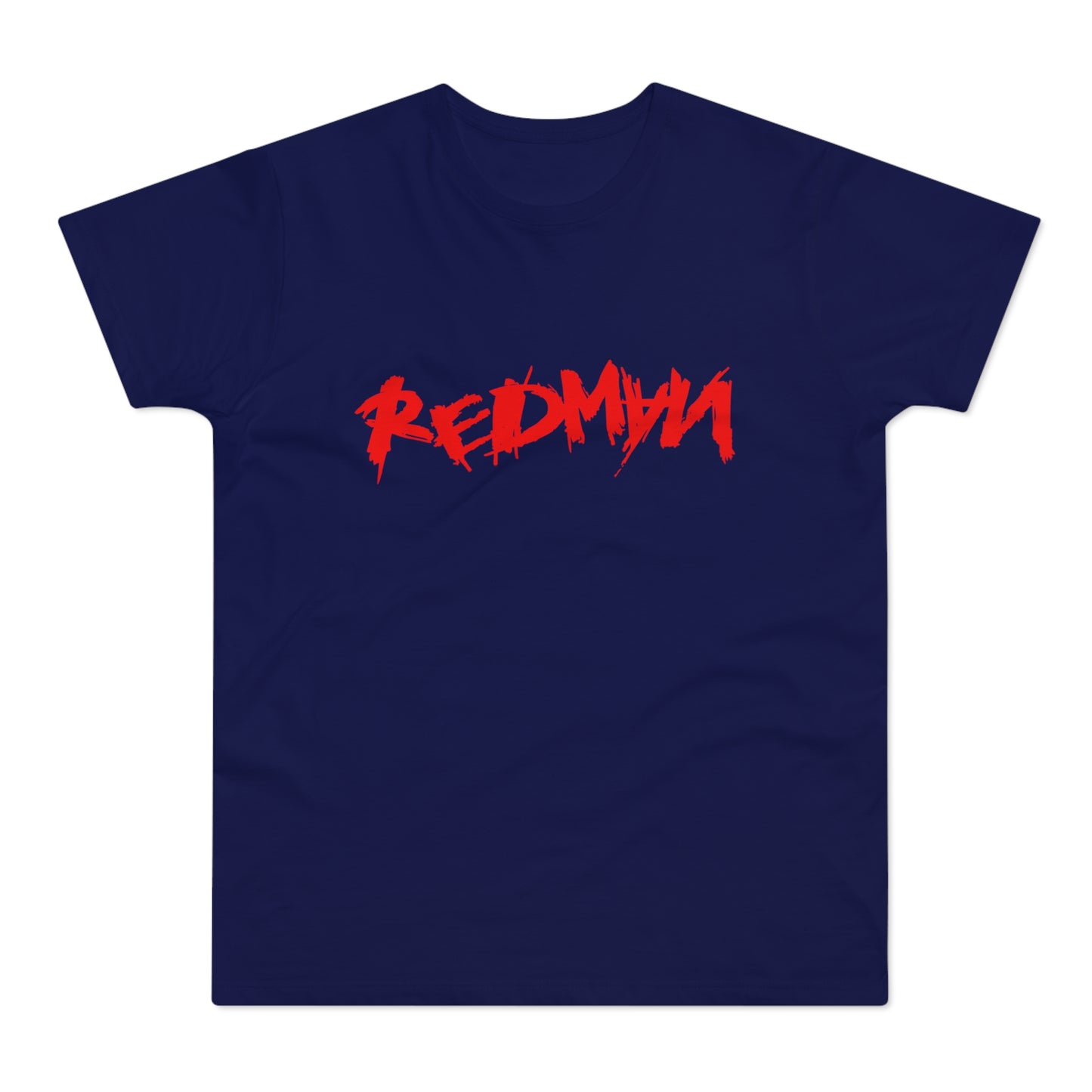 Navy t-shirt with red "REDMAN" graffiti-style lettering across the chest.