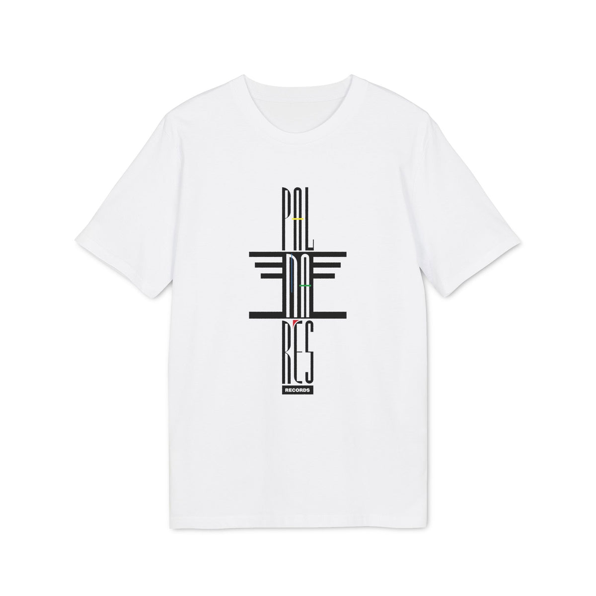White t-shirt with vertical black text "PAL MA REC" and "RECORDS" below.