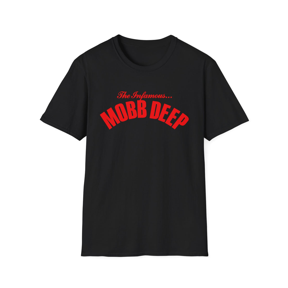 Black t-shirt with red "The Infamous... MOBB DEEP" text.