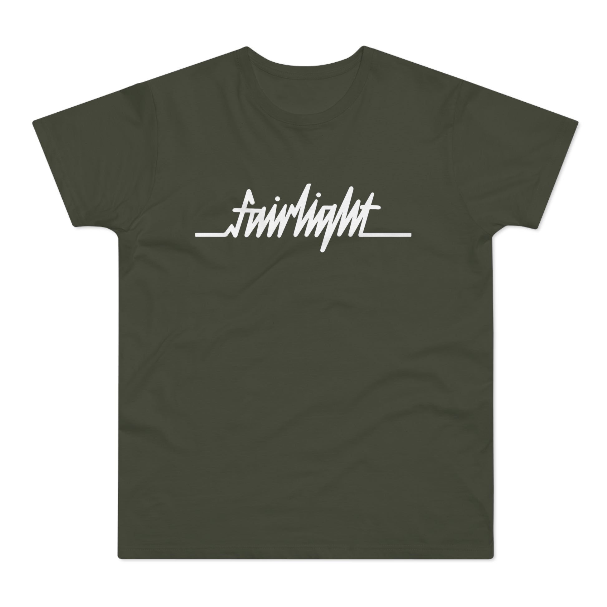 Green t-shirt with white "fairlight" brush stroke logo across the chest.