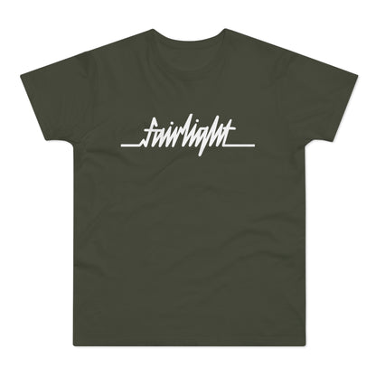 Green t-shirt with white "fairlight" brush stroke logo across the chest.