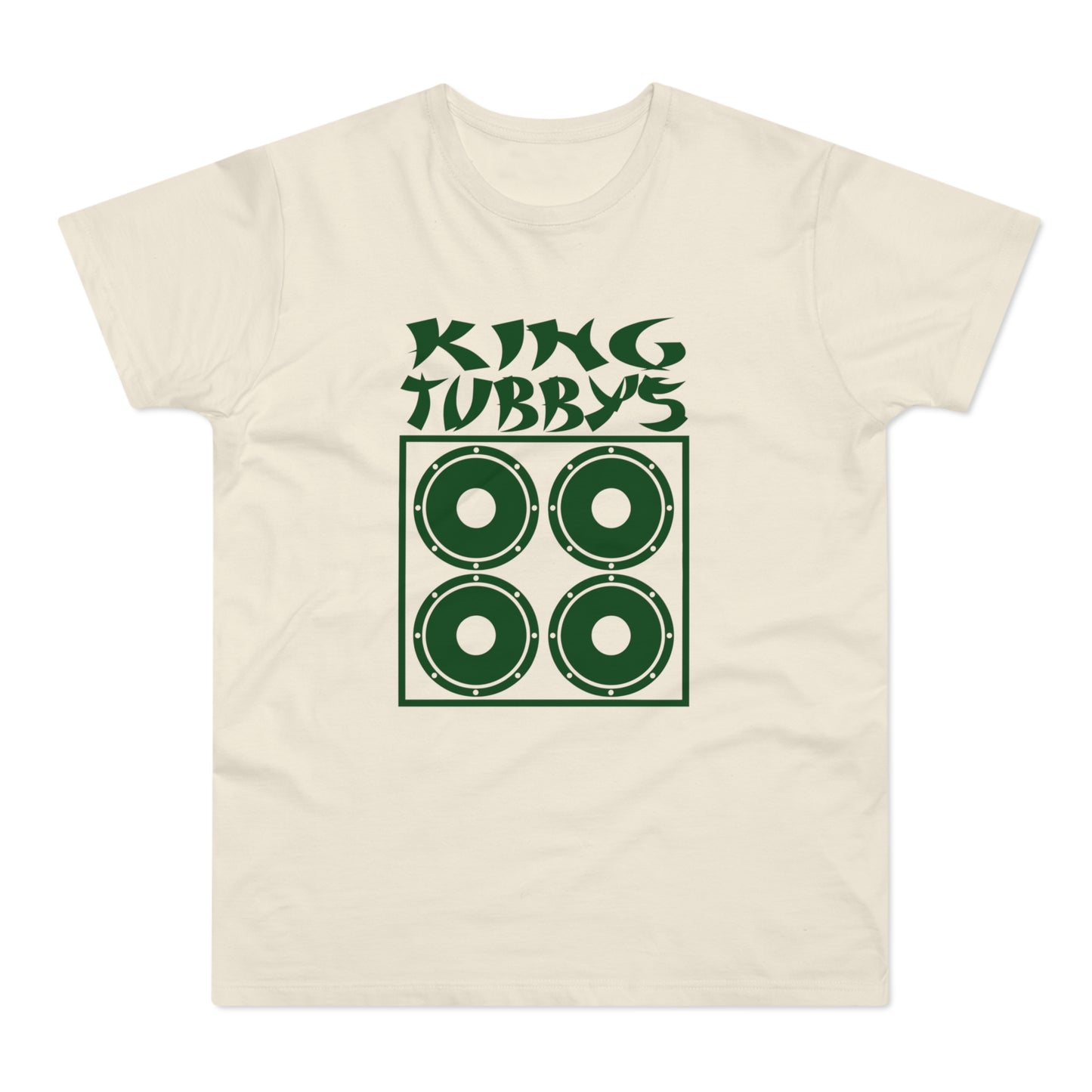 Cream t-shirt with dark green King Tubby's logo and speaker graphic.