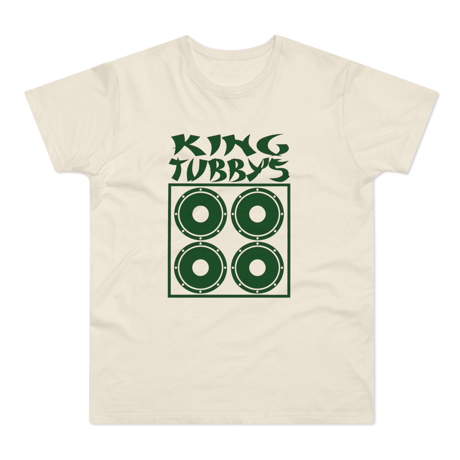 Cream t-shirt with dark green King Tubby's logo and speaker graphic.