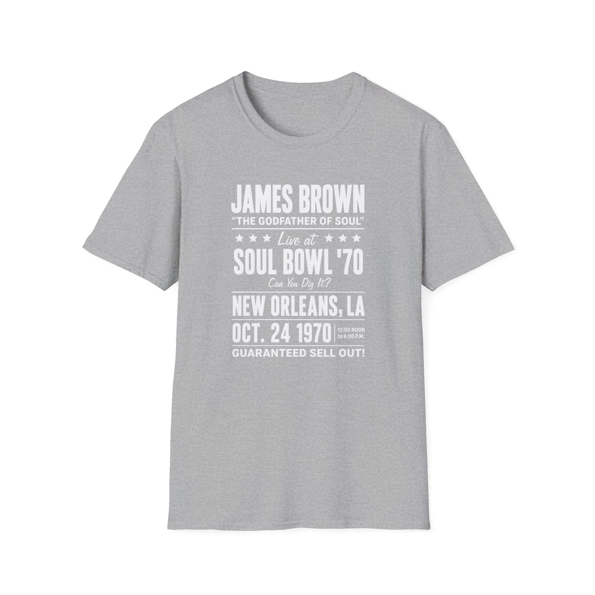 James Brown Soul Bowl '70 New Orleans Oct. 24 1970 t-shirt.