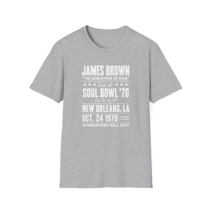 James Brown Soul Bowl '70 New Orleans Oct. 24 1970 t-shirt.