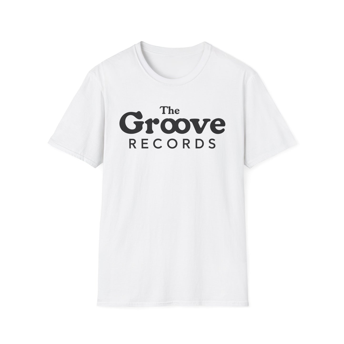 White t-shirt with "The Groove Records" text logo in black.