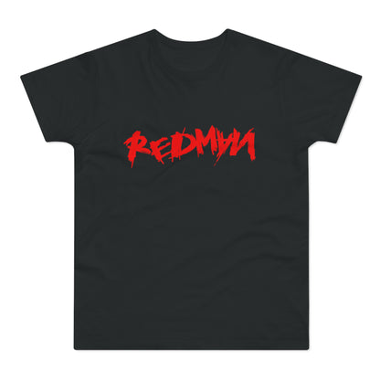 Black t-shirt with red "REDMAN" logo in a distressed font.