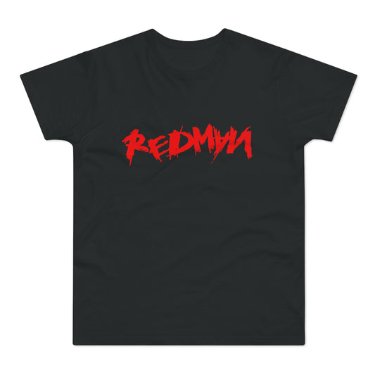 Black t-shirt with red "REDMAN" logo in a distressed font.