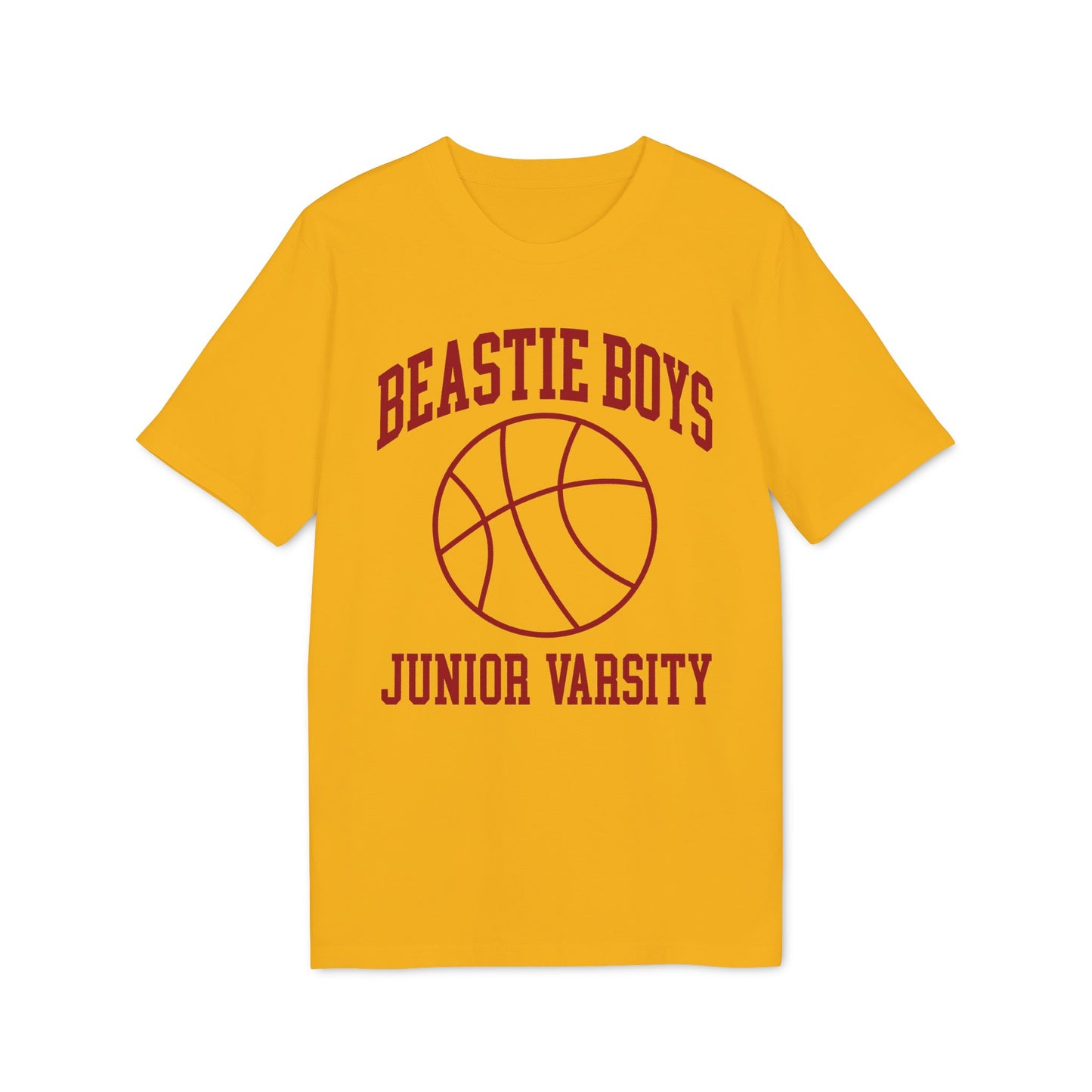 Yellow t-shirt with "Beastie Boys" and basketball graphic, "Junior Varsity" below.