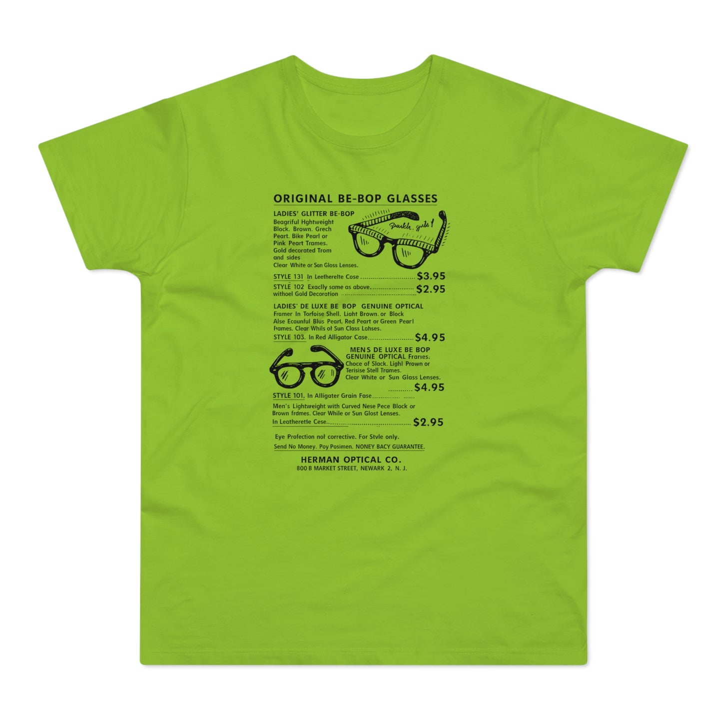 Original Be-Bop glasses catalog text with illustrations of eyewear.