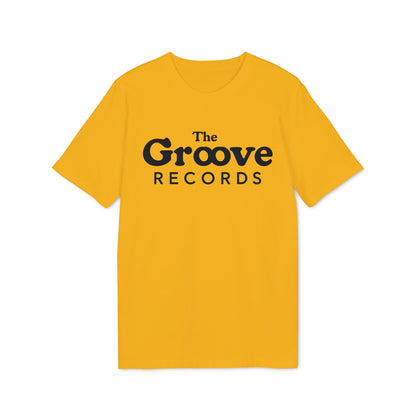 Yellow t-shirt with "The Groove Records" text logo in black.