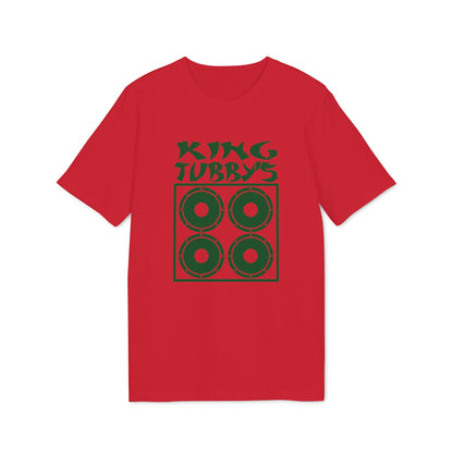 Red t-shirt with green text "KING TUBBY'S" above four green speaker circles.