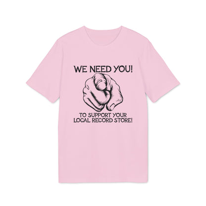 Pink t-shirt with text "WE NEED YOU!" and a pointing hand.