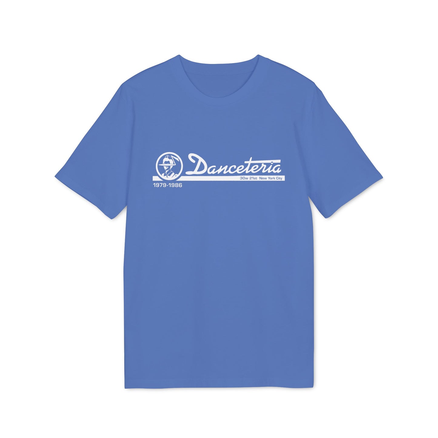 Blue t-shirt with white Danceteria logo, 1979-1986, 30w 21st, New York City.