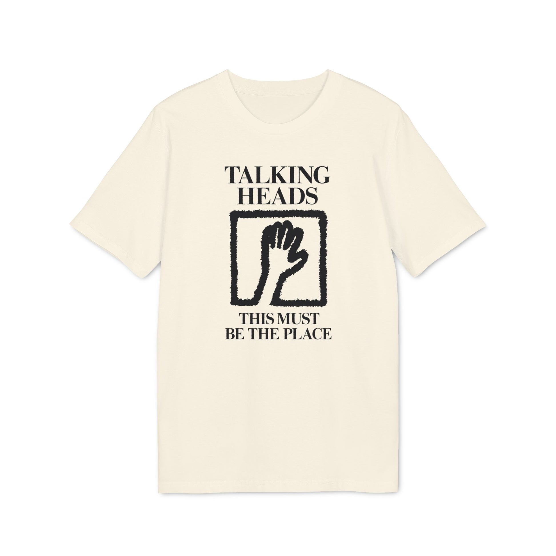 Talking Heads This Must Be The Place t-shirt with a black hand graphic.