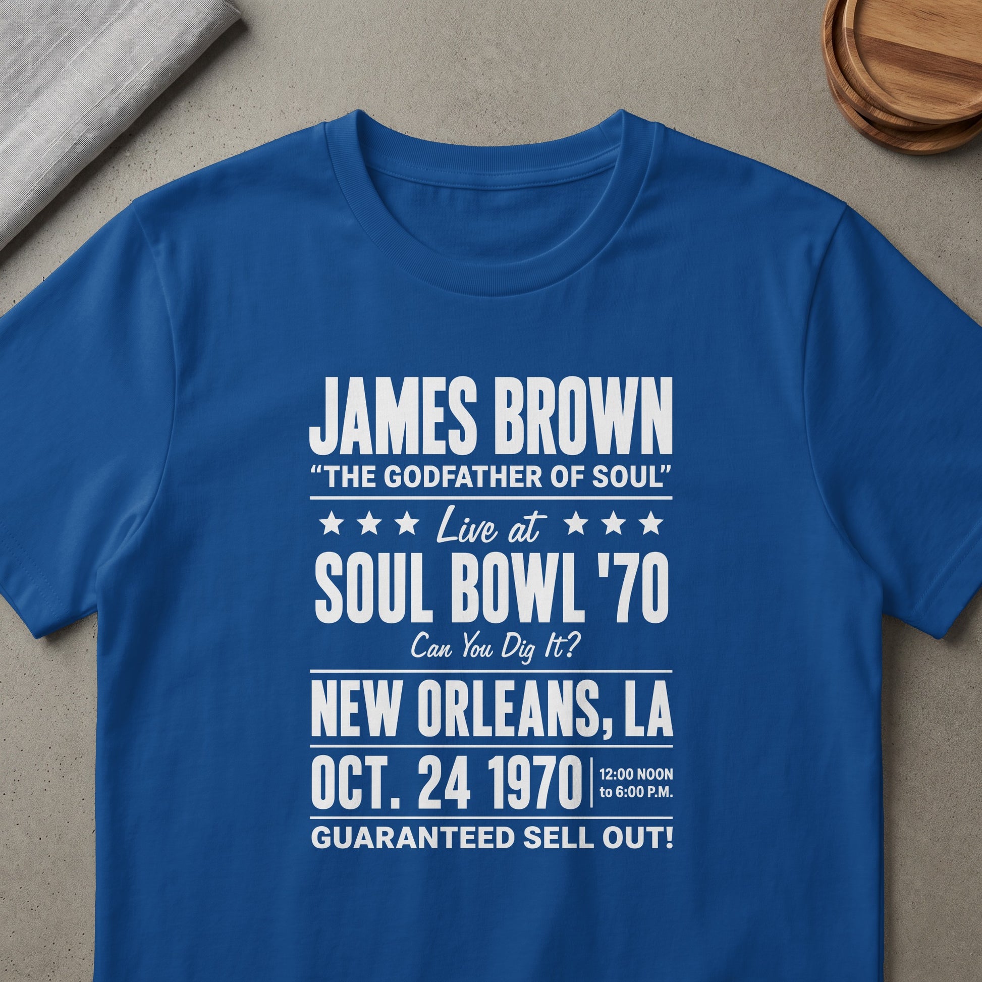 James Brown Soul Bowl '70 shirt in New Orleans, Oct. 24, 1970.
